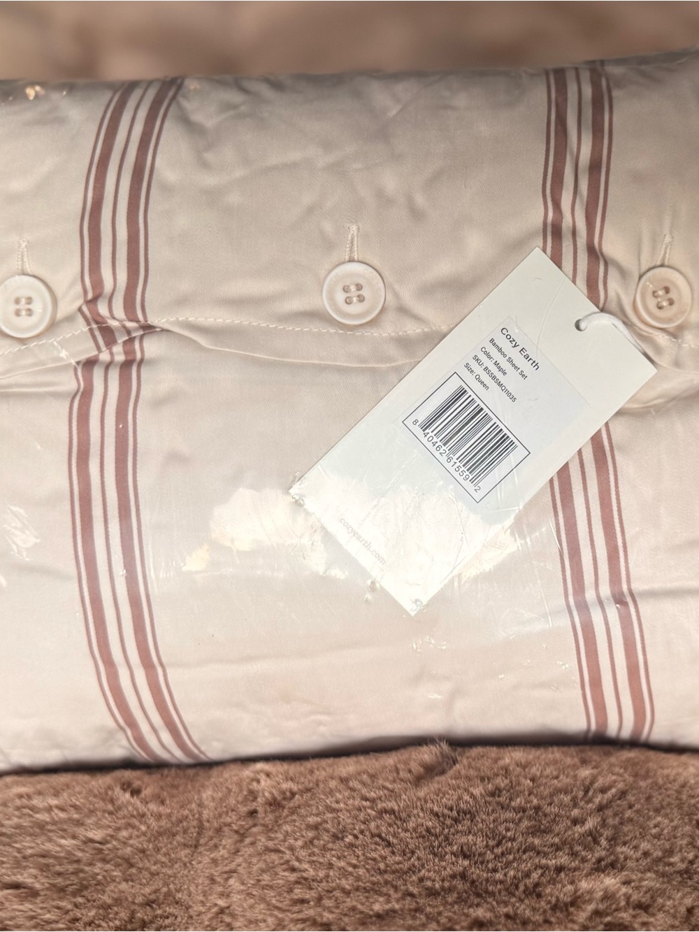 Cozy Earth Bamboo Sheet Set - Queen - Baja Stripe in Maple - NWT - Picture 4 of 5